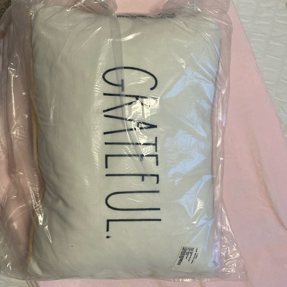 Rae Dunn grateful pillow still in package